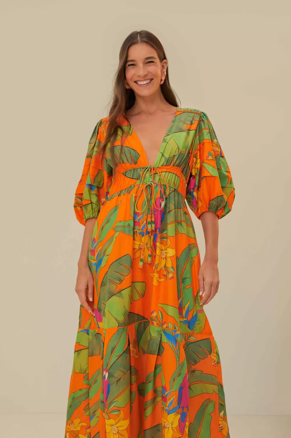 Robe midi orange Fresh Macaws^FARM Rio  Cheap