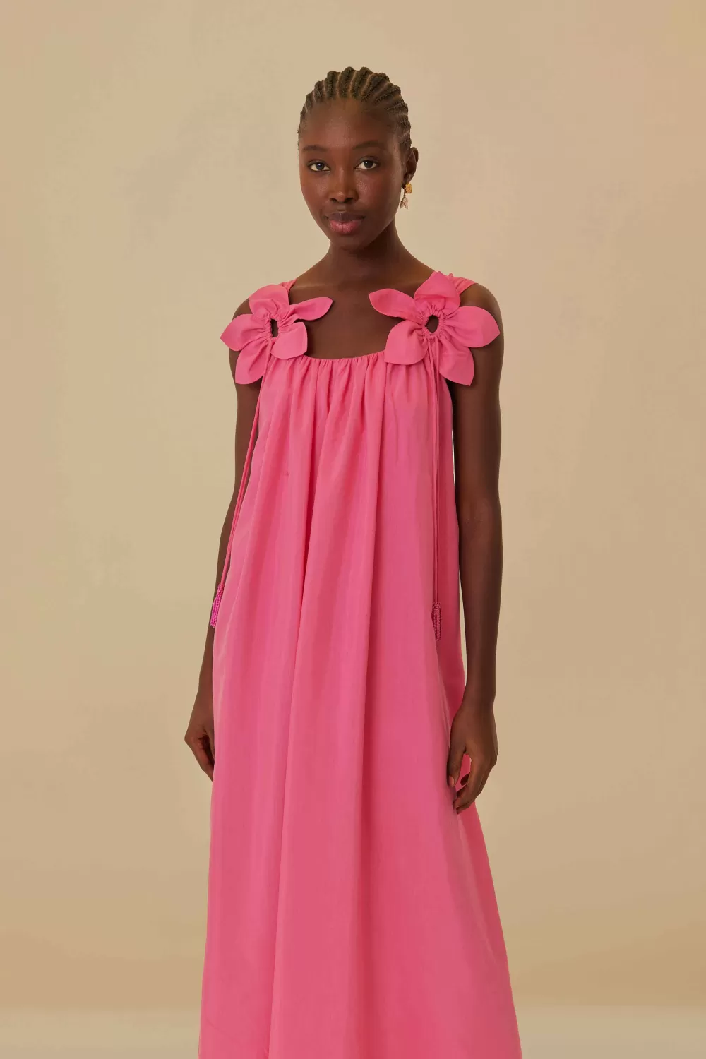 Robe midi rose sans manches à détails floraux^FARM Rio  Sale