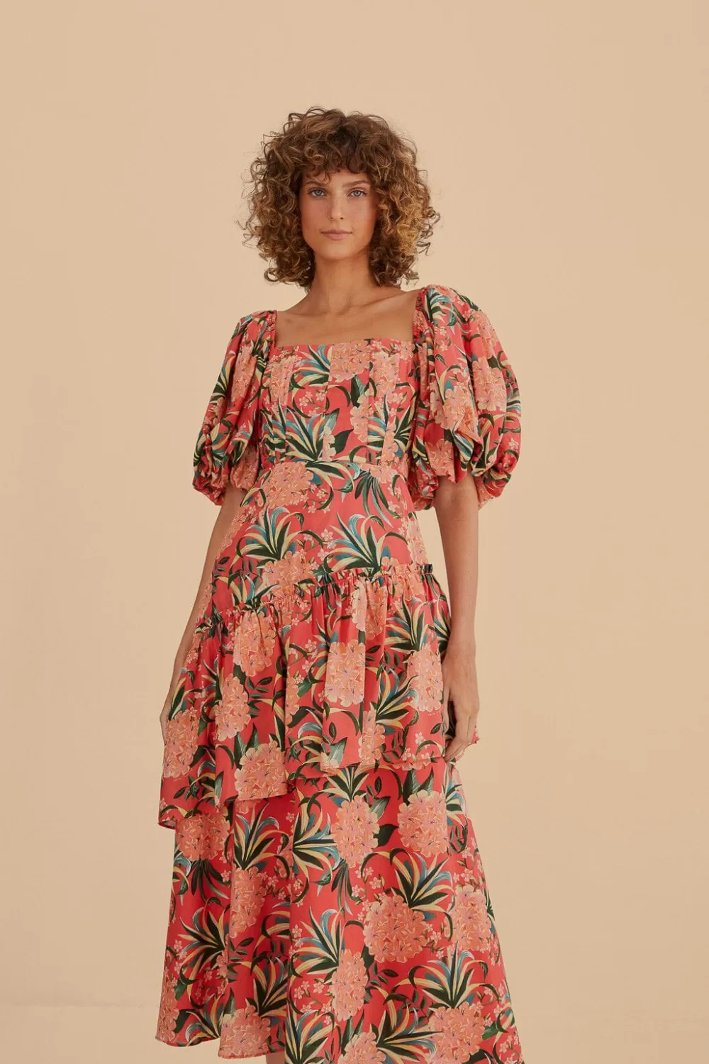 Robe midi rouge à découpes Pineapple Bloom^FARM Rio  Store