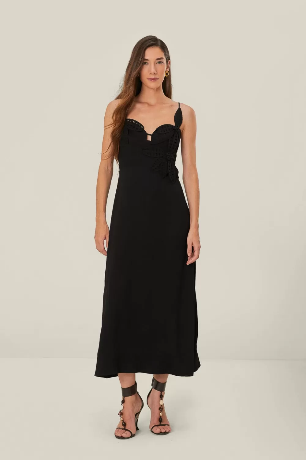 Robe mi-longue noire à buste fleuri^FARM Rio  Flash Sale