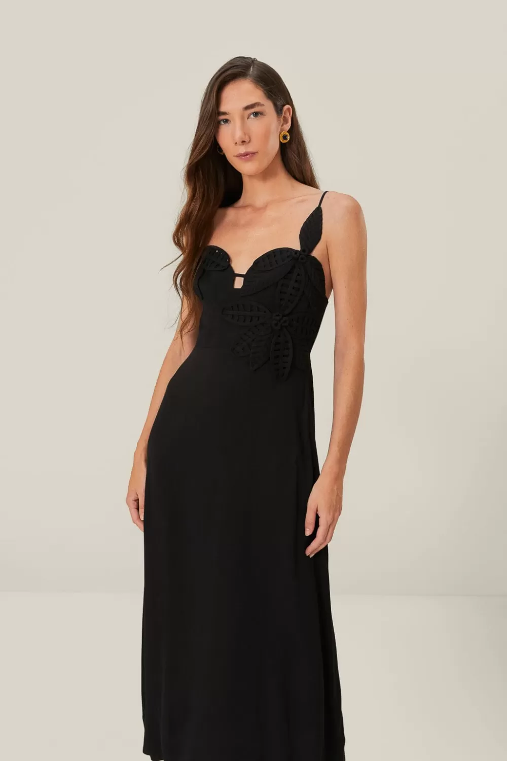 Robe mi-longue noire à buste fleuri^FARM Rio  Flash Sale