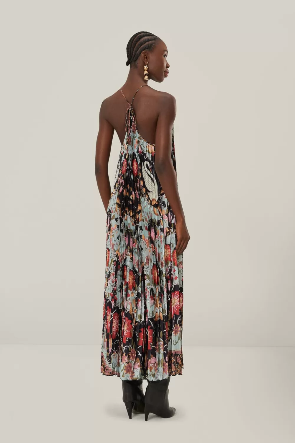 Robe mi-longue plissée sans manches fluide bleue^FARM Rio  Sale