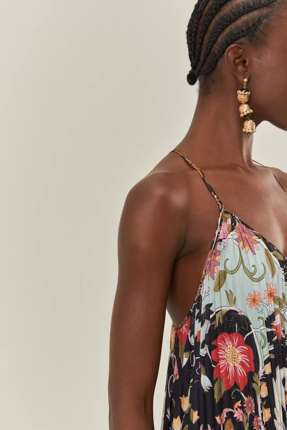 Robe mi-longue plissée sans manches fluide bleue^FARM Rio  Sale