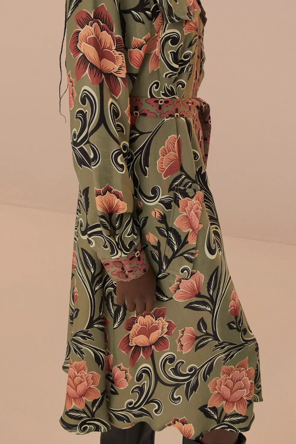 Robe mi-longue verte à imprimé floral arabesque^FARM Rio  Store