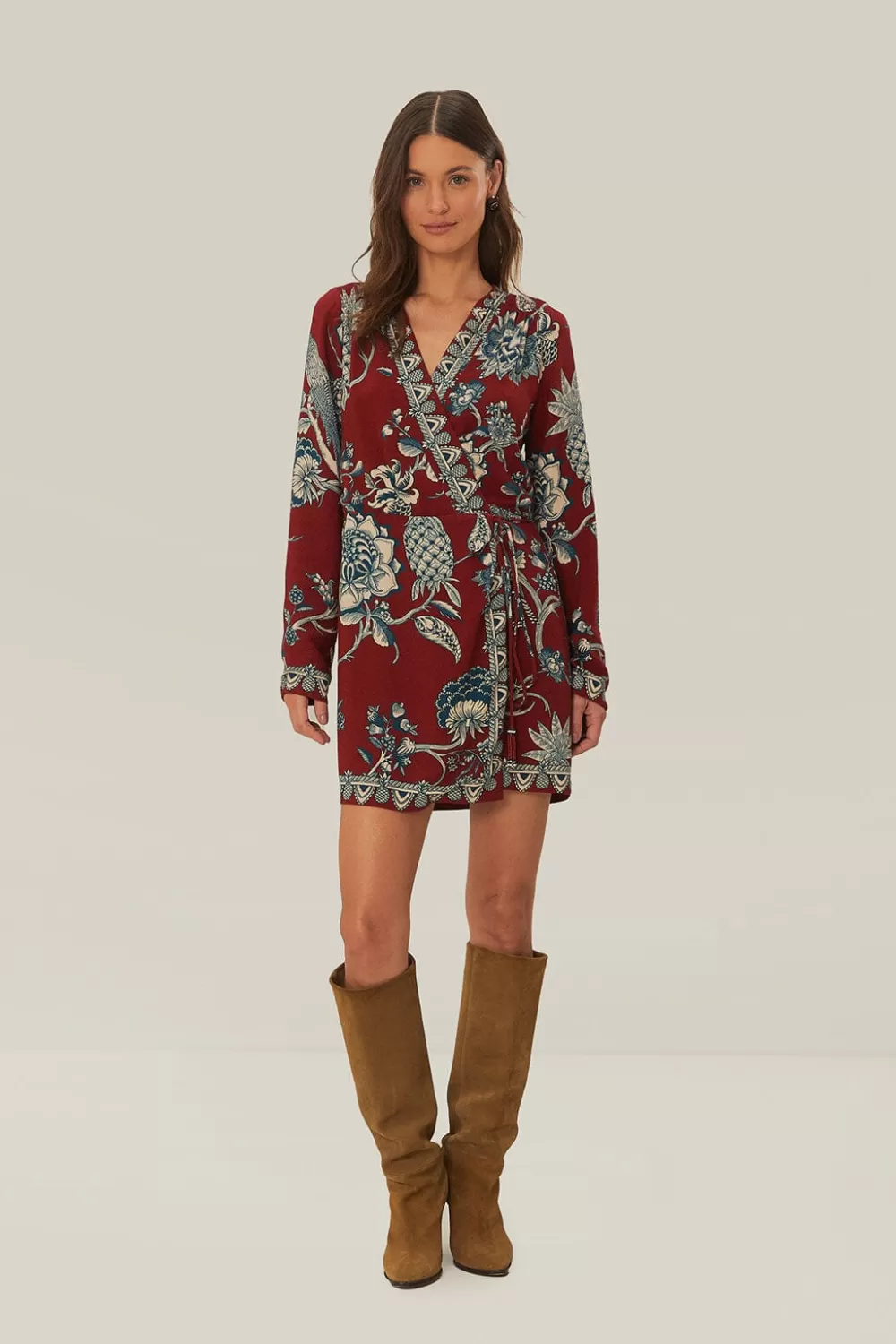 Robe portefeuille courte rouge Tropical Landing^FARM Rio  Cheap