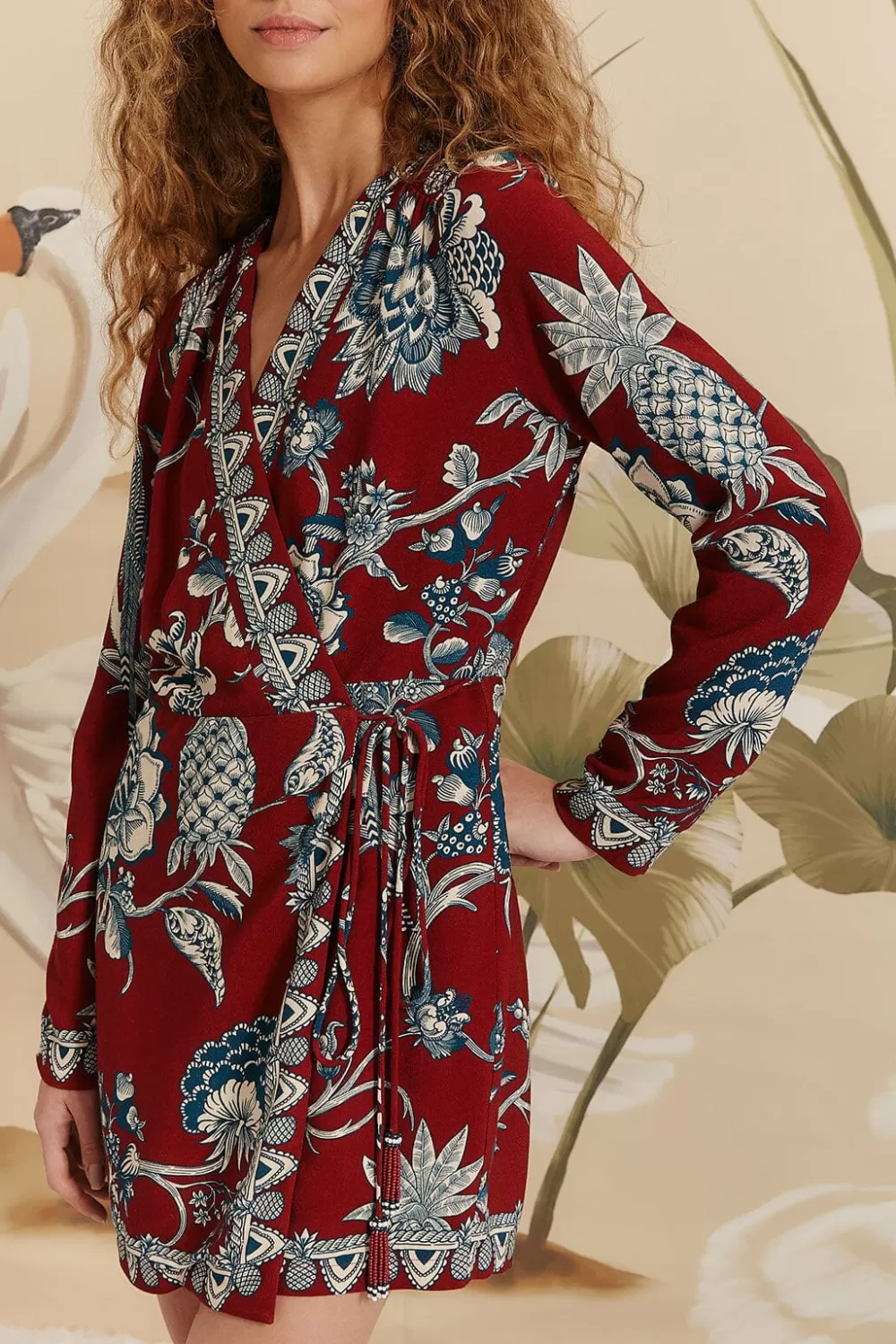 Robe portefeuille courte rouge Tropical Landing^FARM Rio  Cheap