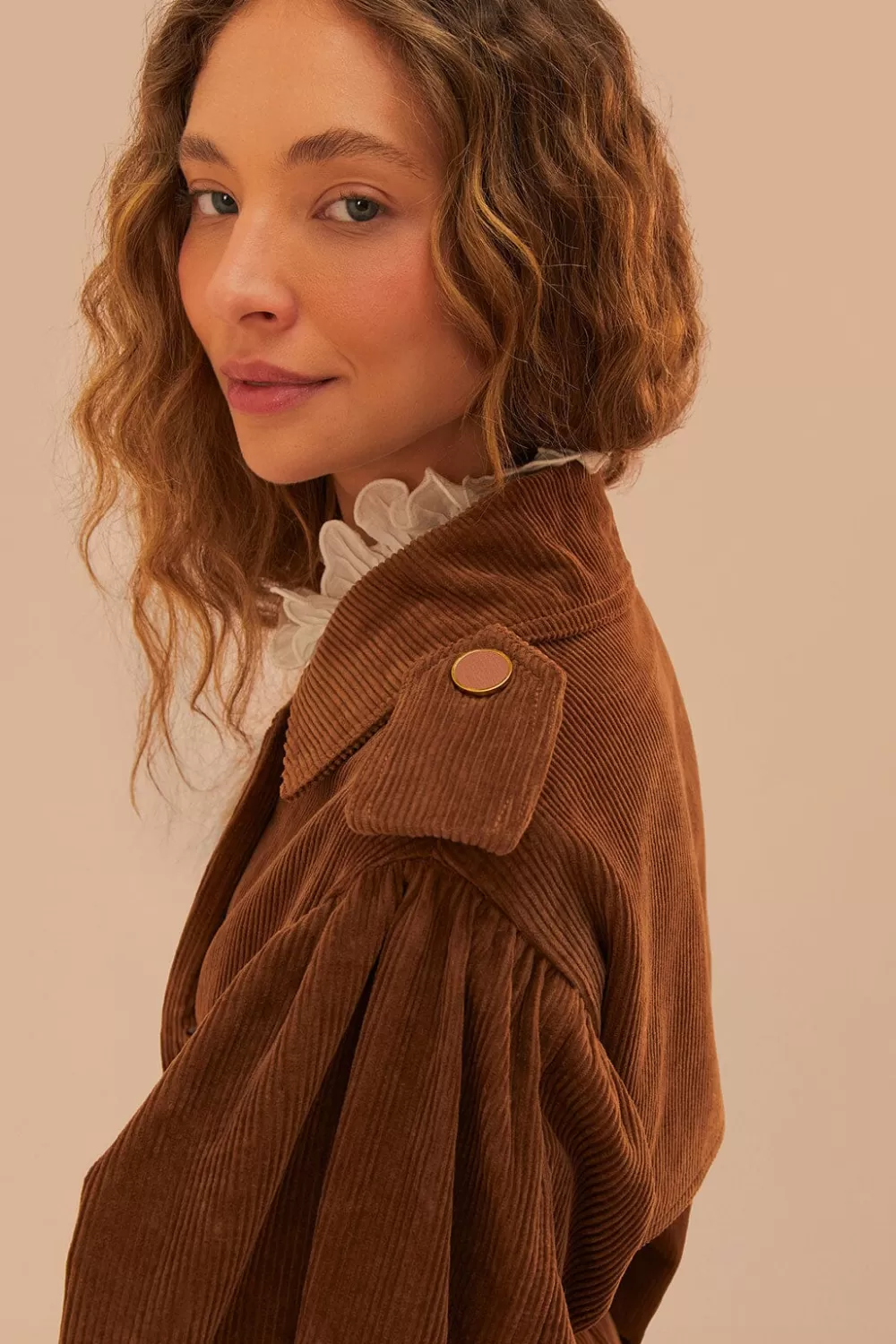 Trench-coat en velours côtelé caramel^FARM Rio  Cheap